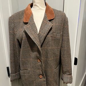 International Scene Houndstooth Coat with Suede Trim